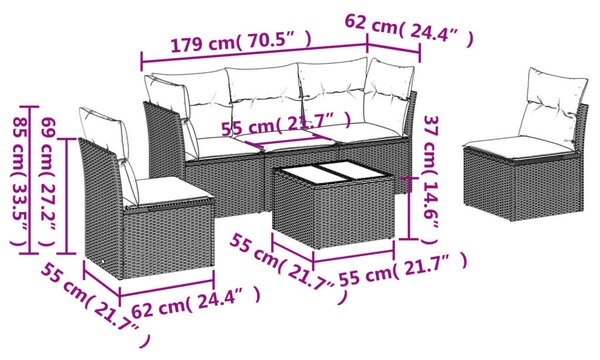 VidaXL Polyrattan Kerti Ülőgarnitúra - 6 Fős