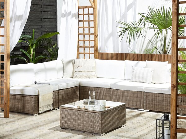 BELVEDERE 6 személyes Kerti sarok ülőgarnitúra Fehér PE Rattan