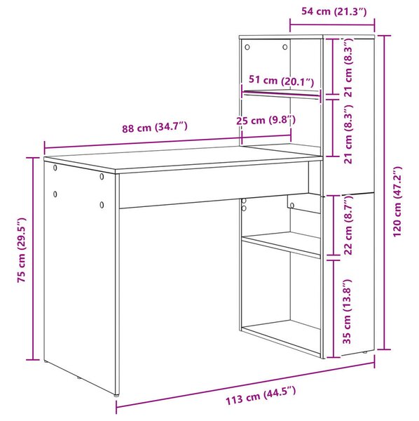 Tárolós íróasztal Művészi tölgy 113x54x120 cm Mérnöki fa