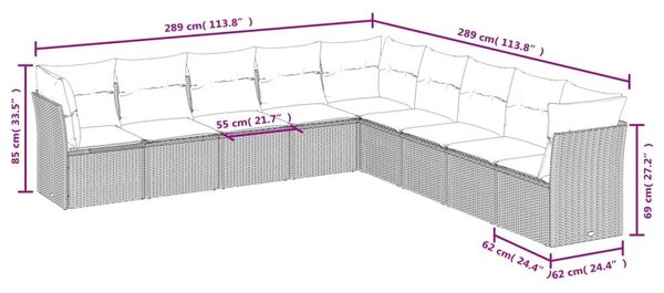 VidaXL Polyrattan Kerti Ülőgarnitúra - 9 részes - Bézs