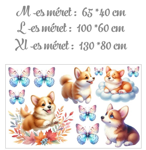 Falmatrica babaszobába – vidám corgi kutya pillangókkal, saját névvel kérhető