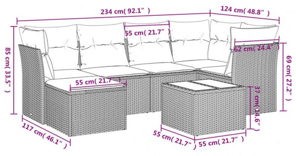 VidaXL Polyrattan Kerti Ülőgarnitúra - 7 részes - Fekete