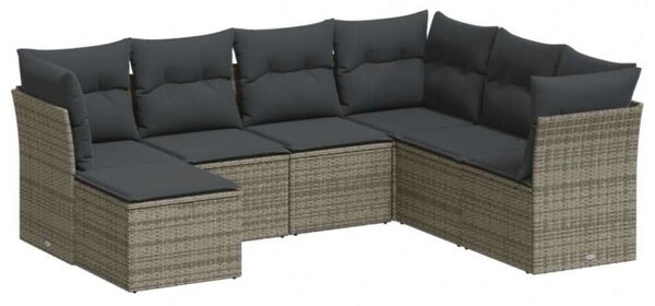 Polyrattan Kerti Ülőgarnitúra - 7 részes - Szürke
