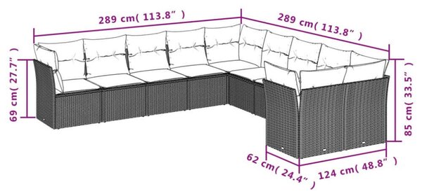 VidaXL Polyrattan Kerti Ülőgarnitúra - 10 részes - Szürke