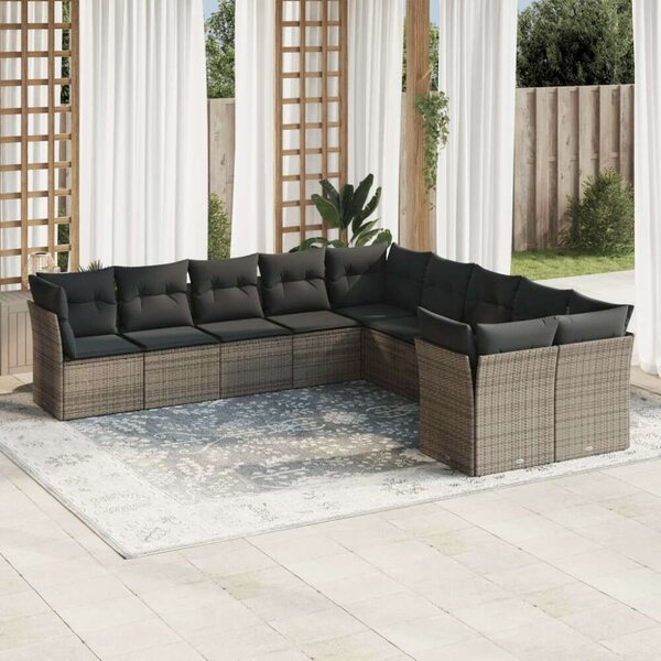 VidaXL Polyrattan Kerti Ülőgarnitúra - 10 részes - Szürke