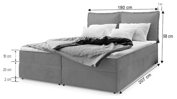 LENTE ágyneműtartós kárpitozott boxspring ágy matraccal 180x200 - csokoládébarna