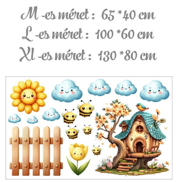Babaszoba falmatrica – madárház felhőkkel, gyermeked nevével