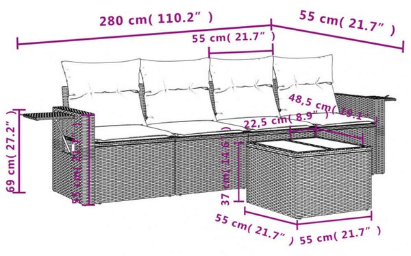 VidaXL - 5 Részes Kerti Ülőgarnitúra - Polyrattan - Bézs