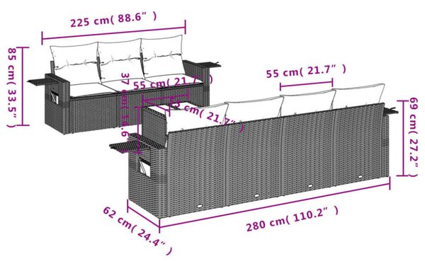 VidaXL Polyrattan Kerti Ülőgarnitúra - 8 részes, Bézs