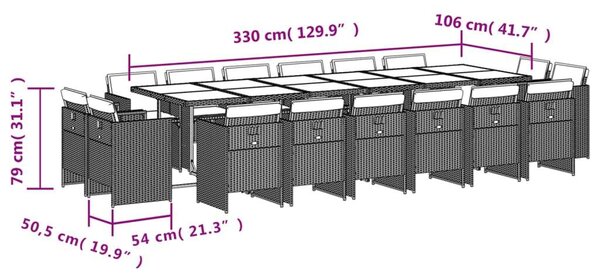 VidaXL Polyrattan Kerti Étkezőgarnitúra - 17 részes