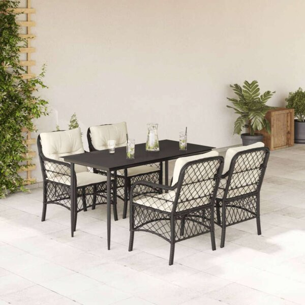 VidaXL 5 részes fekete polyrattan kerti étkezőgarnitúra párnákkal