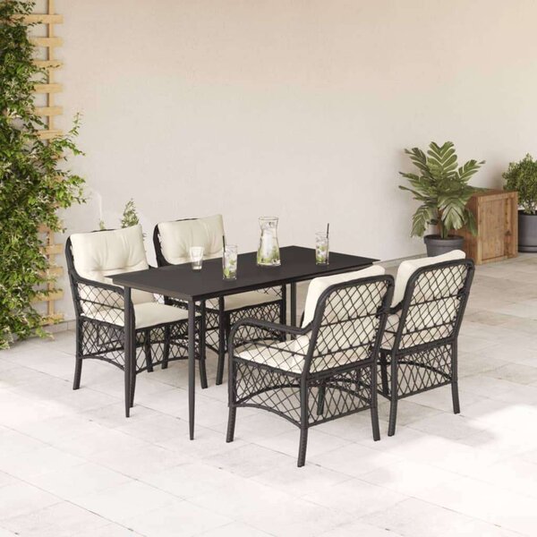 VidaXL 5 részes fekete polyrattan kerti étkezőgarnitúra párnákkal