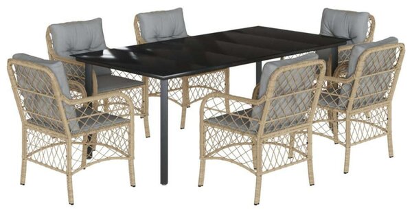 Polyrattan Kerti Étkezőgarnitúra - 7 részes - Bézs