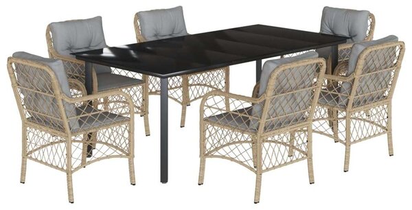 Polyrattan Kerti Étkezőgarnitúra - 7 részes - Bézs