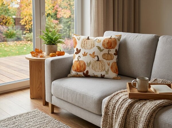 Flanel párnahuzat LEAVES & PUMPKINS 45x45 cm, színes