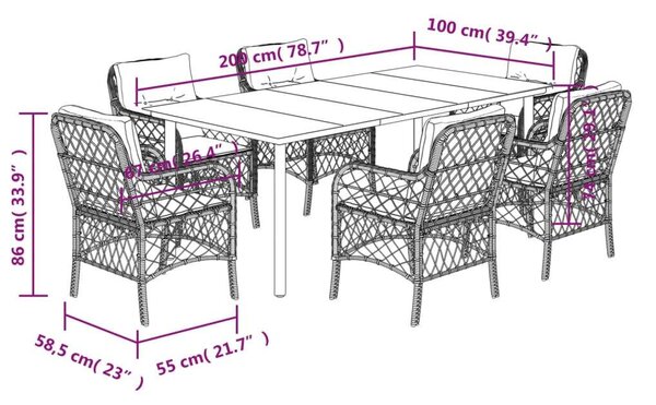 Polyrattan Kerti Étkezőgarnitúra - 7 részes - Bézs