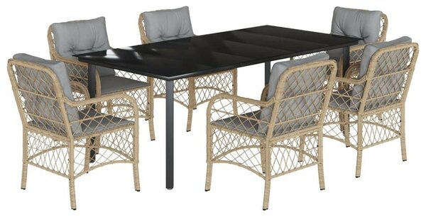 Polyrattan Kerti Étkezőgarnitúra - 7 részes - Bézs