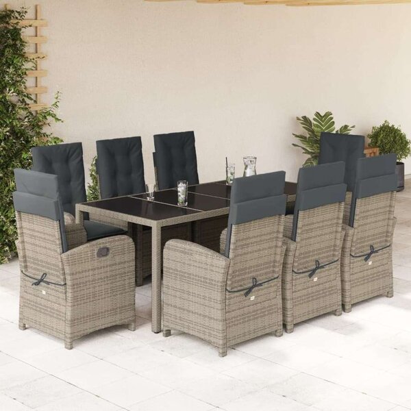 VidaXL 9 részes szürke polyrattan kerti étkezőgarnitúra párnával