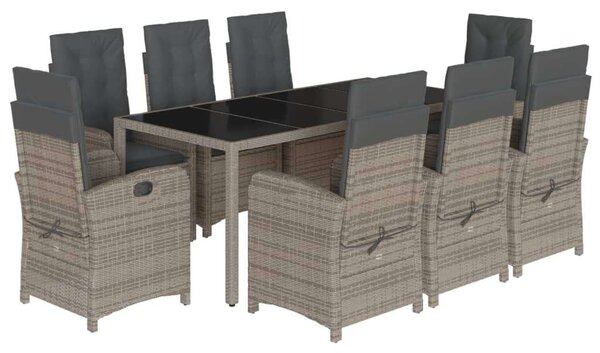 VidaXL 9 részes szürke polyrattan kerti étkezőgarnitúra párnával