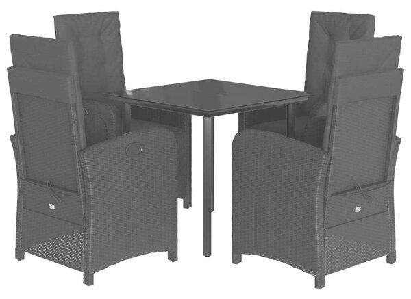 VidaXL 5 részes fekete polyrattan kerti étkezőgarnitúra párnákkal