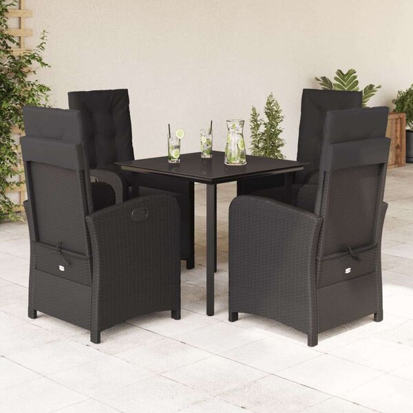 VidaXL 5 részes fekete polyrattan kerti étkezőgarnitúra párnákkal