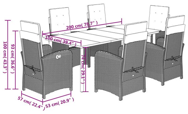 VidaXL Polyrattan Kerti Étkezőgarnitúra - 7 részes