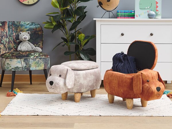 Állatos puff tárolóval DOGGY Bársony Bézs Kutya