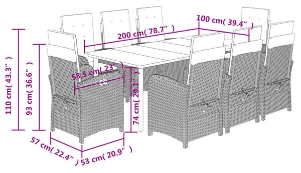 VidaXL Polyrattan Kerti Étkezőgarnitúra - 9 részes