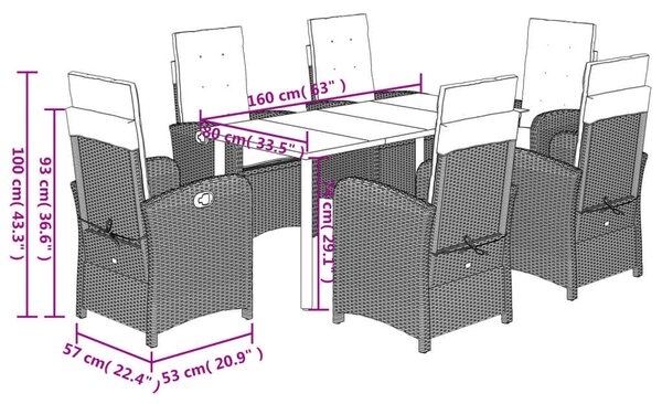 VidaXL Polyrattan Kerti Étkezőgarnitúra - 7 részes - Fekete