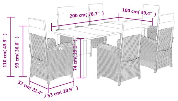 VidaXL Polyrattan Kerti Étkezőgarnitúra - 7 részes