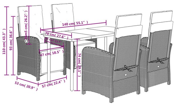 VidaXL 5 részes bézs polyrattan kerti étkezőgarnitúra párnákkal
