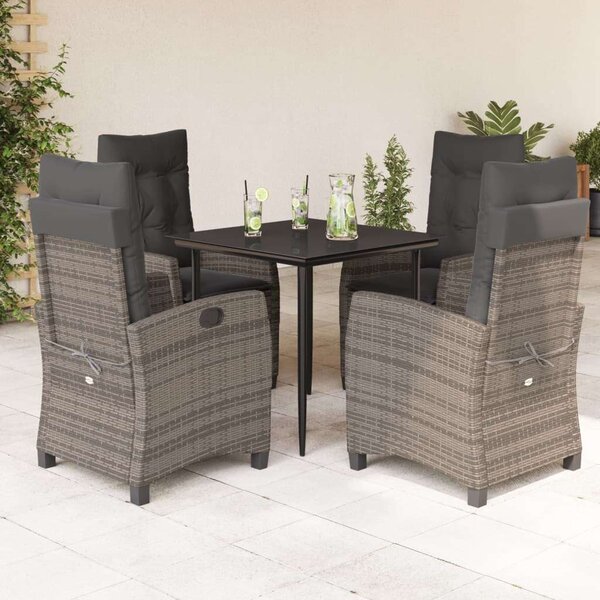 VidaXL 5 részes szürke polyrattan kerti étkezőgarnitúra párnával