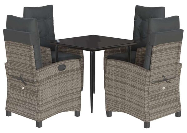 VidaXL 5 részes szürke polyrattan kerti étkezőgarnitúra párnával