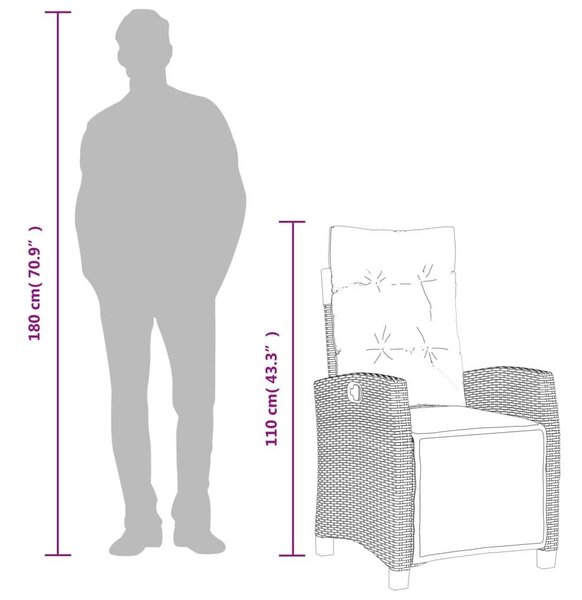 VidaXL 3 részes fekete polyrattan kerti étkezőgarnitúra párnákkal