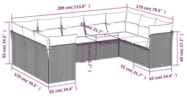 VidaXL Polyrattan Kerti Ülőgarnitúra - U alakú - 9 részes