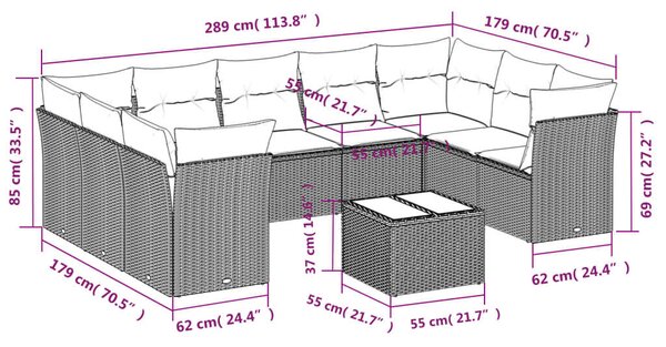 VidaXL Polyrattan Kerti Ülőgarnitúra - 10 részes - Bézs