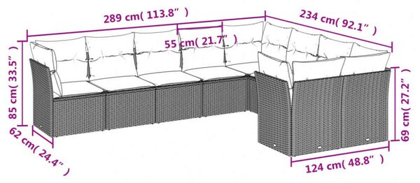VidaXL Polyrattan Kerti Ülőgarnitúra - 9 részes - Barna