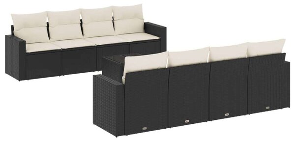 VidaXL 9 részes fekete polyrattan kerti ülőgarnitúra párnákkal