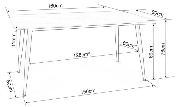 Rion 160 x 90 cm étkezőasztal, márvány / fekete