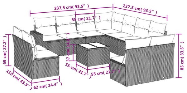 VidaXL 12 részes bézs polyrattan kerti ülőgarnitúra párnákkal