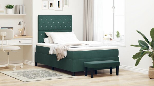 Box Spring Ágy Matraccal &amp; Pad Sötét Zöld 120x200 cm Bársony