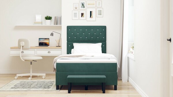 Box Spring Ágy Matraccal &amp; Pad Sötét Zöld 120x200 cm Bársony