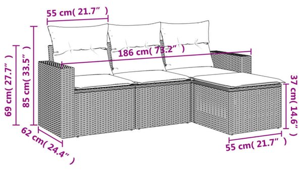 VidaXL Polyrattan Kerti Ülőgarnitúra - 4 részes - Fekete
