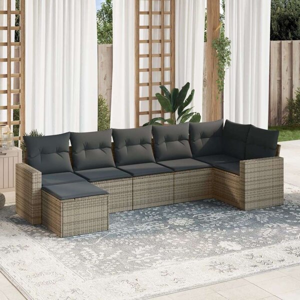 Polyrattan Kerti Ülőgarnitúra - 7 részes - Szürke