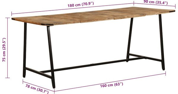 Tömör mangófa étkezőasztal 180x90x75 cm