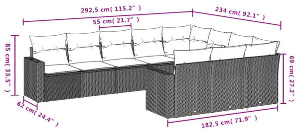 VidaXL 10 részes bézs polyrattan kerti ülőgarnitúra párnával