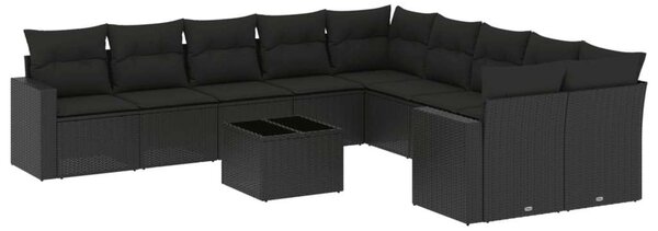 VidaXL Polyrattan Kerti Ülőgarnitúra - 11 részes - Fekete