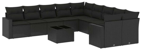 VidaXL Polyrattan Kerti Ülőgarnitúra - 11 részes - Fekete