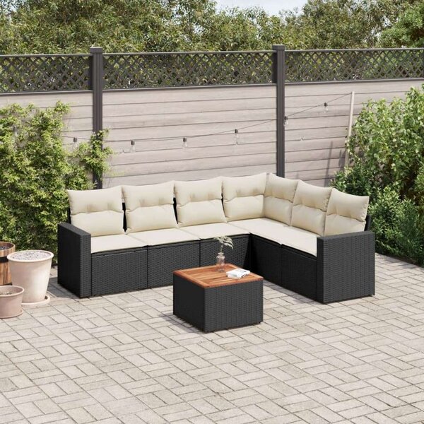 VidaXL 7 részes Kerti Ülőgarnitúra - Fekete Polyrattan