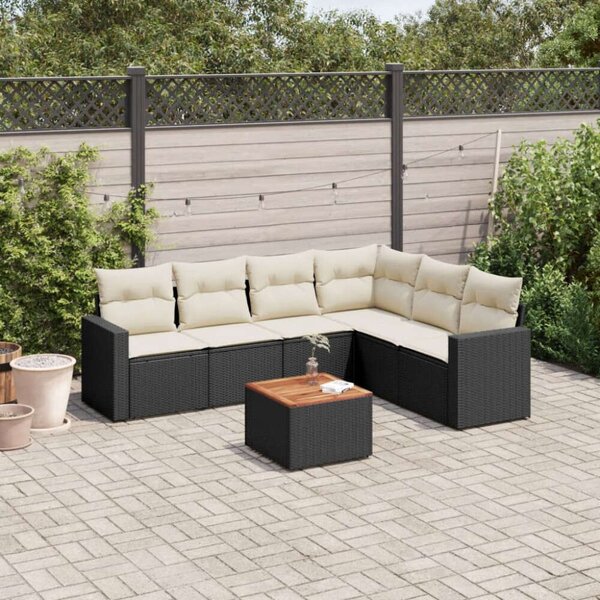 VidaXL 7 részes Kerti Ülőgarnitúra - Fekete Polyrattan